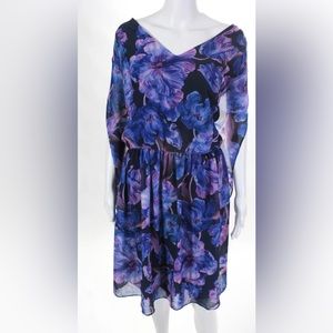 Alexia Admor 1X Floral Chiffon Fit Flare Long Sleeve Midi Dress